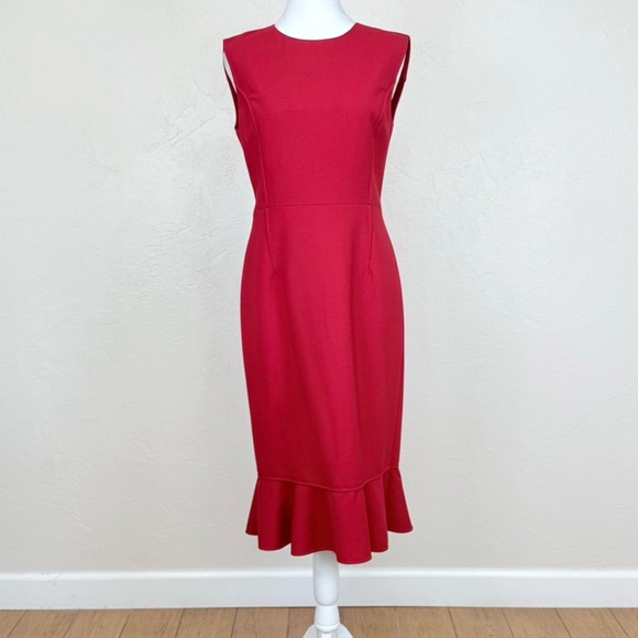 Oscar de la Renta Dresses & Skirts - Oscar de la Renta Flared Ruffle Hem Midi Stretch Wool Claret Red Dress Size 4